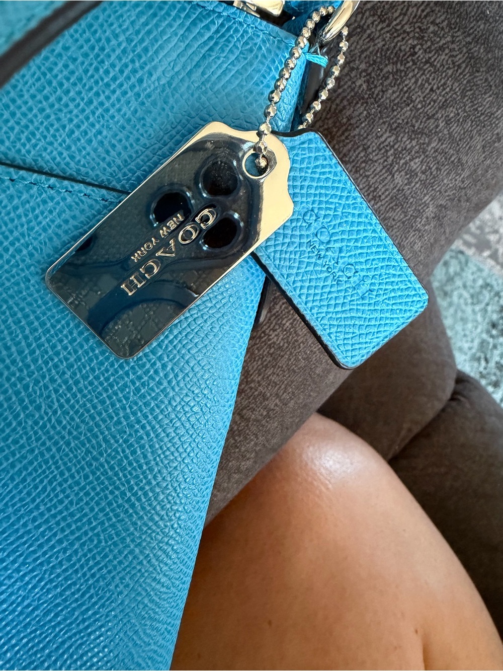 COACH Pebbled Leather Crossbody in Turquoise Blue - Picture 7 of 13
